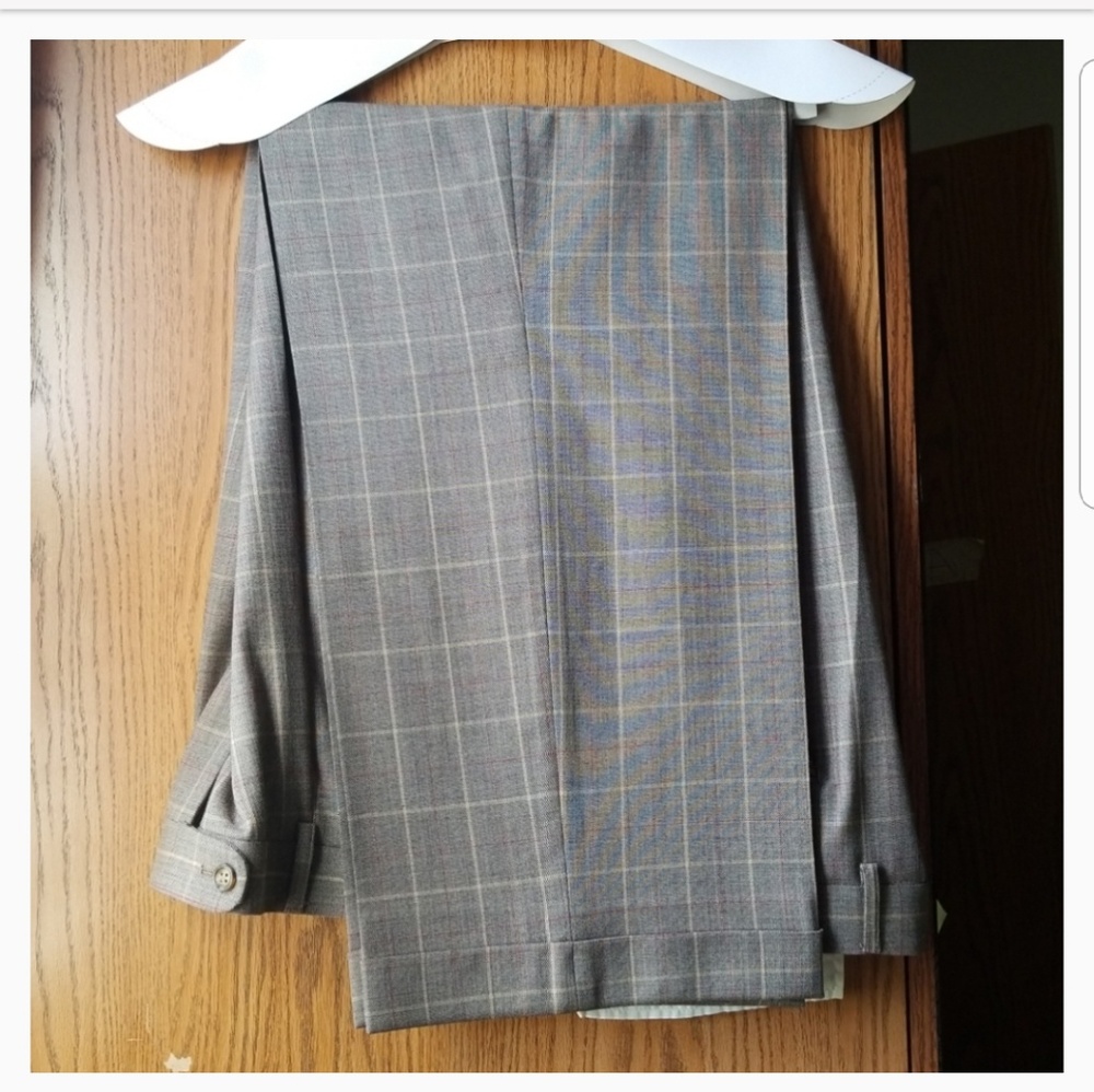 Mens Brown Plaid Dress Pants Cuffed Size 38R